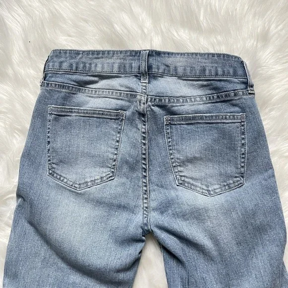 Cosmic Blue Love Cropped Denim Jeans Size 28 Blue Mid Rise Distressed Raw Hem - Picture 4 of 12